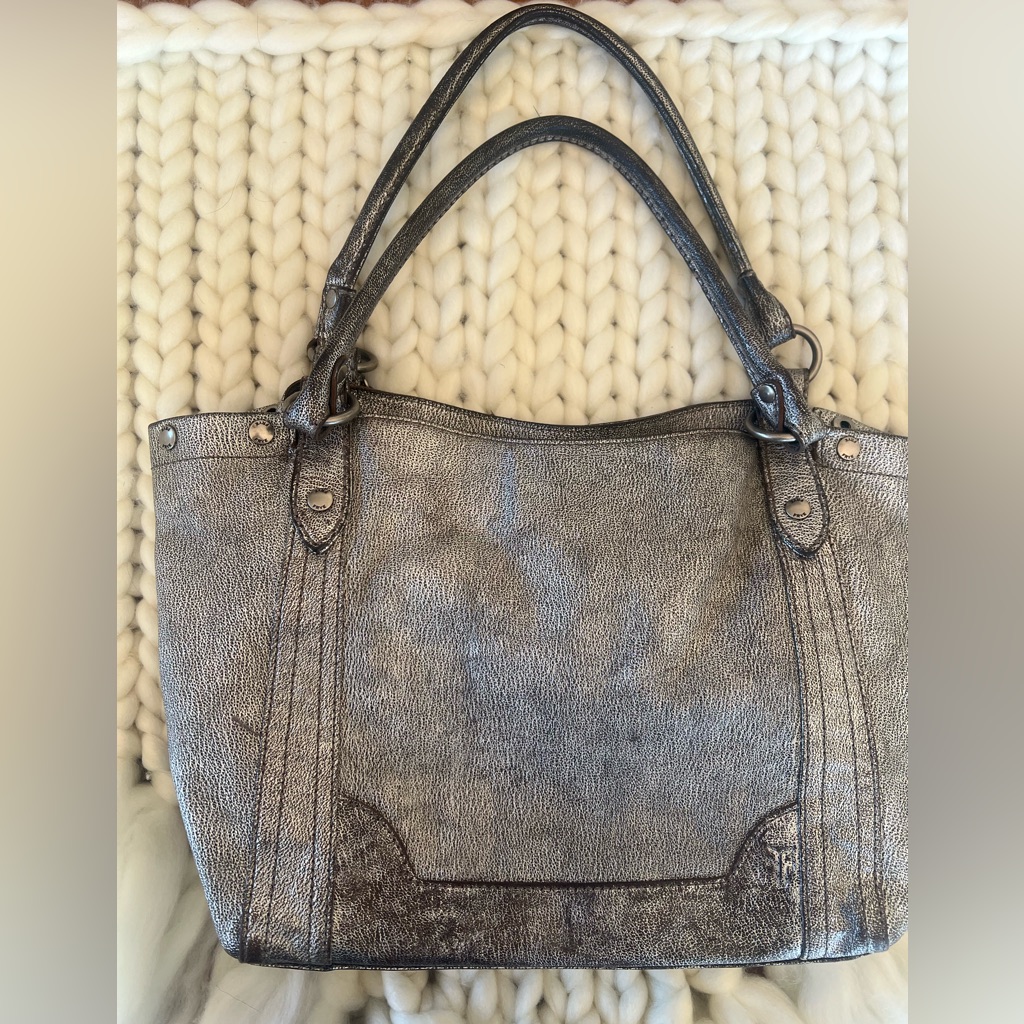 Frye Metallic Gray Leather Satchel